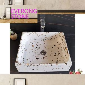 Prix de Terrazzo de Pierre Artificielle de Design de Mode Petits Lavabos Évier de Comptoir en <span class=keywords><strong>Béton</strong></span> Salle de Bain - Product Image 2