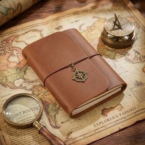 Carnet de voyage tri-pliant authentique en cuir, journal DIY, bloc-notes vintage, carnet créatif pour enregistrement, cadeaux de bienvenue gaufrés - Product Image 2