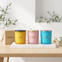 Pot à bougie en verre de luxe de haute qualité, multicolore, à fond épais, 8oz 10oz 14oz avec couvercle et boîte cadeau, logo personnalisé, vente en gros