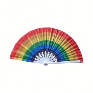 Wholesale 13-Inch Rainbow Folk Art Plastic Hand Fan 33cm Large Classic Traditional for Halloween Christmas Parties Business - Product Image 1