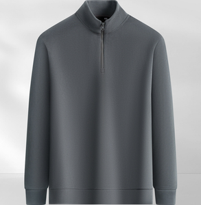 Sweat-shirt pull tricoté 320G à col montant et demi-zip, coupe régulière, style américain, streetwear décontracté, vente en gros - Product Image 6