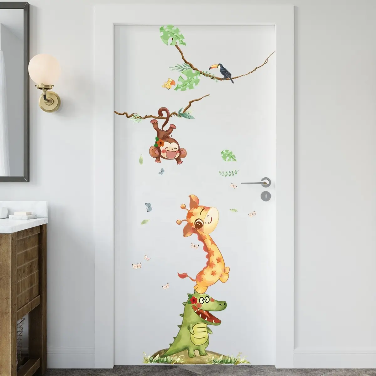 動物の壁のステッカー漫画かわいいライオンキリンリビングルームドア背景装飾壁紙ステッカー