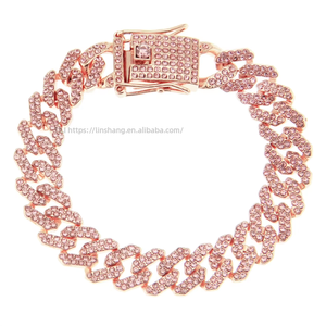 Hip-hop Trendy Men's Style Diamond-encrusted <b>Bracelet</b>, Men's Cool Colored Cuban Chain <b>Bracelet</b>, <b>Bracelet</b>, Jewelry. Tanjing - Product Image 1