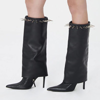 Bottes d'hiver pour femmes, noires, bottes féminines à bout pointu, bottes à talon aiguille, bottes mi-hautes pour femmes, bottes tendance respirantes pour femmes
