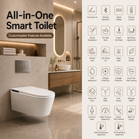 WC intelligent mural allongé avec bidet intégré, chasse d'eau automatique, siphon en P, siège chauffant, télécommande, OEM ODM
