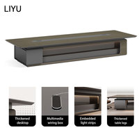 Table de conférence moderne Liyu avec base architecturale LED intégrée, chaises en cuir, mobilier de bureau pour salle de réunion