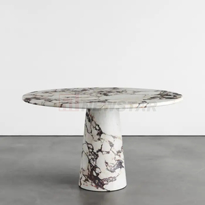 Newstar meubles de luxe en marbre naturel pierre Calacatta alto marbre moderne rond en marbre ensemble de <span class=keywords><strong>table</strong></span> à manger pour salle à manger - Product Image 3