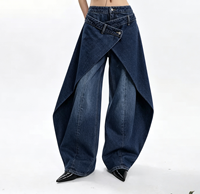 SOONREE Jean asymétrique taille haute pour femme, pantalon en denim à jambe large, style streetwear moderne