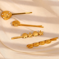 Pinces à cheveux pour femmes-Mode estivale-Bijoux en acier inoxydable plaqué or-Étoile de mer-Conque-Design élégant-Cheveux d'inspiration océanique