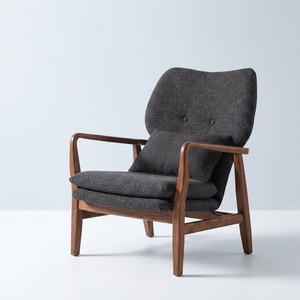 Fauteuil de salon en forme de L en bois massif avec tissu en lin pour hôtel, café, appartement – Style américain - Product Image 2