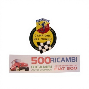 Placa Decorativa con Logotipo Abarth, Campeón Mundial, Fiat 500 D FLR FREGI E SCRITTE, con Escritura Decorativa para Estilizar el Lateral - Product Image 1