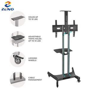 KALOC KLC 150 Economical Stainless Steel TV Stand Height Adjustable Mobile TV Trolley TV Cart with Shelf