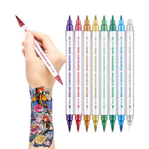 10色金属一時的タトゥーペンソフトブラシ先端無毒化粧品洗える一時的タトゥーペインティングペン肌用 - Product Image 1