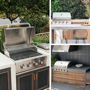Premium Modern Outdoor Kitchen Island Built-in <strong>Dual</strong>-<strong>Fuel</strong> Grill-Stainless Steel Flame Safety Simplified Gas Charcoal <strong>Barbecue</strong> for - Product Image 1