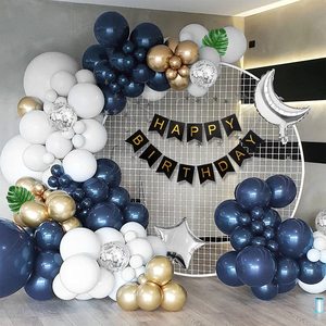 批发海军蓝白色哑光乳胶气球花环套装月亮星星铝箔气球带生日快乐横幅适合男孩 - Product Image 1