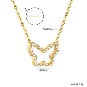 Collar con Colgante de Mariposa Hueca de Acero Inoxidable Chapado en Oro de 18K con Circonitas, Joyería Impermeable para Mujer, Cadena de Collar - Product Image 2
