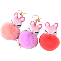 Porte-clés Renard Mignon, Porte-clés Pompon en Fourrure de Lapin Tendance, Pendentifs de Sac en Acier Inoxydable avec Animaux de Dessin Animé, Décoration
