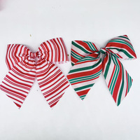 Cinta de Poliéster Personalizada al por Mayor con Rayas Rojas, Blancas y Verdes, Lazo de Mariposa Ecológico con Cierre de Alambre para Regalos de Cumpleaños y Navidad