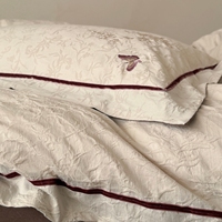 Ensemble de literie en jacquard 100% coton, 4 pièces, style moderne minimaliste, housse de couette avec bordure contrastée, broderie papillon, linge de lit