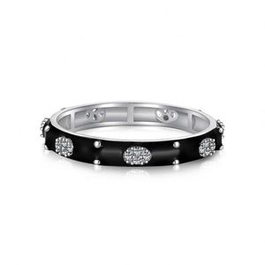 Bague élégante Dylam en argent sterling 925 plaqué rhodium, zircone 5A, émail noir, bijoux en diamant pour femmes - Product Image 1