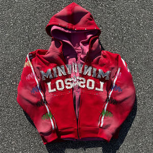 Felpa con cappuccio con cappuccio in strass squadrato di alta qualità in cotone francese Terry Vintage lavato con acido - Product Image 6