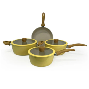 High Quality Ceramic Coated <b>Pot</b> Pan Silicone Glass Lids Soft Touch Handle Non Stick 7 Piece Forged Aluminium Cookware <b>Set</b> - Product Image 1