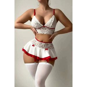 Conjunto de Lencería de 2 Piezas en Chifón Blanco Talla XXL, Transpirable, con Minifalda Transparente, Liguero y Lazo Decorativo, Estilo Sexy para Mujer - Product Image 4