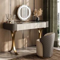 Table de toilette moderne d'inspiration italienne, luxe léger, avec plateau en marbre, rangement intégré et miroir de courtoisie pour chambre à coucher