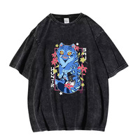 T-shirt vintage délavé K-POP Demonic Huntress Group, haut en coton imprimé tendance transfrontalier à manches courtes pour hommes et femmes