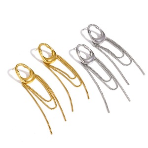 Pendientes colgantes de acero inoxidable con cadena de borlas, diseño geométrico dorado y plateado para fiesta, joyería de moda para mujer TE60709 - Product Image 5