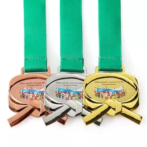 Fabricante medalhas de bronze de ouro, dourado, prata personalizada, 3d 2d, esporte, karate, wkf, judo, medalhas com fita