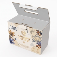 Boîte en carton ondulé robuste et pliable avec poignée, personnalisable avec logo couleur, pour l'emballage de thé, d'aliments et de cadeaux en détail