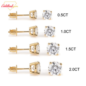 Pendientes de Diamantes Cultivados en Laboratorio, Corte Redondo, 1CT 0.5CT, Oro de 14K 18K, Cierre de Rosca Clásico, para Mujer - Product Image 4