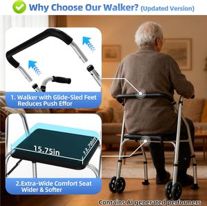 Carrello Pieghevole a 4 Ruote per Anziani con Sedile e Corrimano in Alluminio Leggero per Uso Interno ed Esterno - Product Image 4