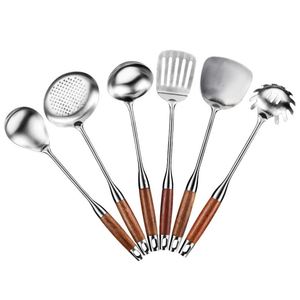 6 Pcs 304 Stainless Steel Kitchen Appliances Cooking <b>Tools</b> Stainless Steel Kitchen Utensils Set With Wooden Handle - Product Image 1