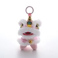 Porte-clés tête de lion de danse chinois traditionnel en peluche artisanale, décorations du Nouvel An chinois, cadeau, se tient debout