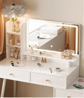 Table de maquillage pliable multifonctionnelle en bois de chêne moderne avec miroir éclairé, design contemporain pour chambre à coucher