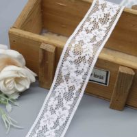Dentelle Raschel vintage en nylon et coton avec motifs de feuilles et de fleurs pour inserts de chemisiers et lingerie