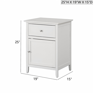 White Nightstand With Drawer And Cabinet <b>For</b> Bedroom - Product Image 5