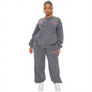 Nuevo Conjunto Deportivo de Invierno para Mujer, Estilo Vintage, de 2 Piezas, con Bordado y Encaje, Lavado Ácido, de Alta Calidad - Product Image 1