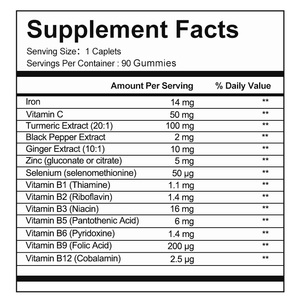 Gummies de fer, curcuma et raisin certifiées GMP avec étiquette OEM disponible, enrichies en vitamine C, 90 comprimés par flacon, stimule l'énergie et la circulation sanguine pour adultes. - Product Image 2