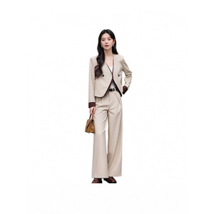 Women's Elegant Blazer Suit Set With Wide Leg Trousers Full Sleeve Worsted Anti-Wrinkle For Leisure Daily Commute - Product Image 5