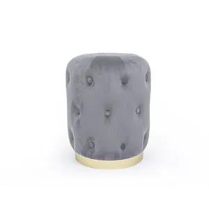 Di alta qualità di lusso sgabello rotondo di velluto moderna grigio pouf pouf sgabello con base in acciaio inox