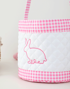 Boutique Pink Girly Plaid Quilted <b>Basket</b> Personalized Embroidered Gingham <b>Easter</b> <b>Egg</b> <b>Hunt</b> Bucket for Kids Festival Gifts - Product Image 2