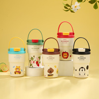 Gobelet isotherme portable en acier inoxydable 316 de 15 oz avec motifs de dessins animés, intérieur en céramique, poignée et filtre à paille pour le voyage