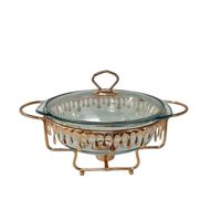 Plat de service en verre fumé QY 2L 3L avec cadre or rose, chauffe-plat transparent pour buffet, idéal pour hôtels, mariages et traiteurs