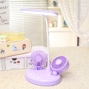 Dual <b>Head</b> Desk <b>Fan</b> With Led Light 7 9.9 In Usb Powered Plastic Table <b>Fan</b> For Student Dorm Home Use - Product Image 4