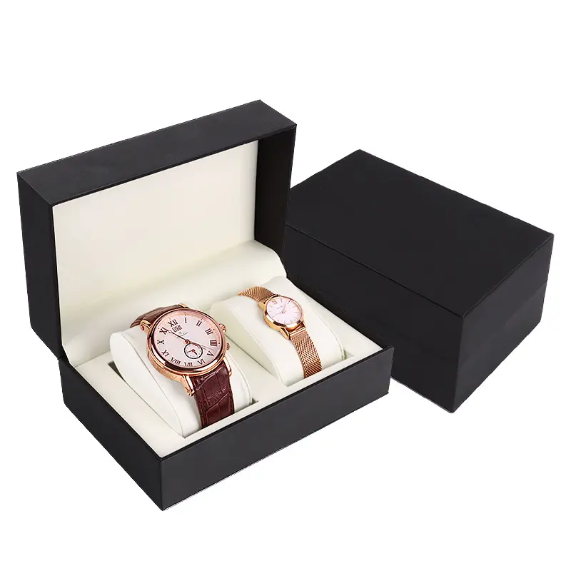 Caixa de embalagem personalizada luxuosa do relógio do amante do logotipo personalizado caixa de presente para dois relógios