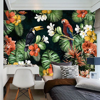 Papier peint chinois personnalisé, décoration murale pour la maison, papier peint mural, perroquet, oiseau, fleurs de forêt tropicale 3D, plantes, feuilles, décoration murale