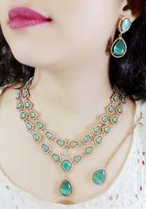 Belle couleur disponible nouveau Design Imitation élégant Mala ensemble indien mariée mariage fête porter longues boucles d'oreilles collier - Product Image 4